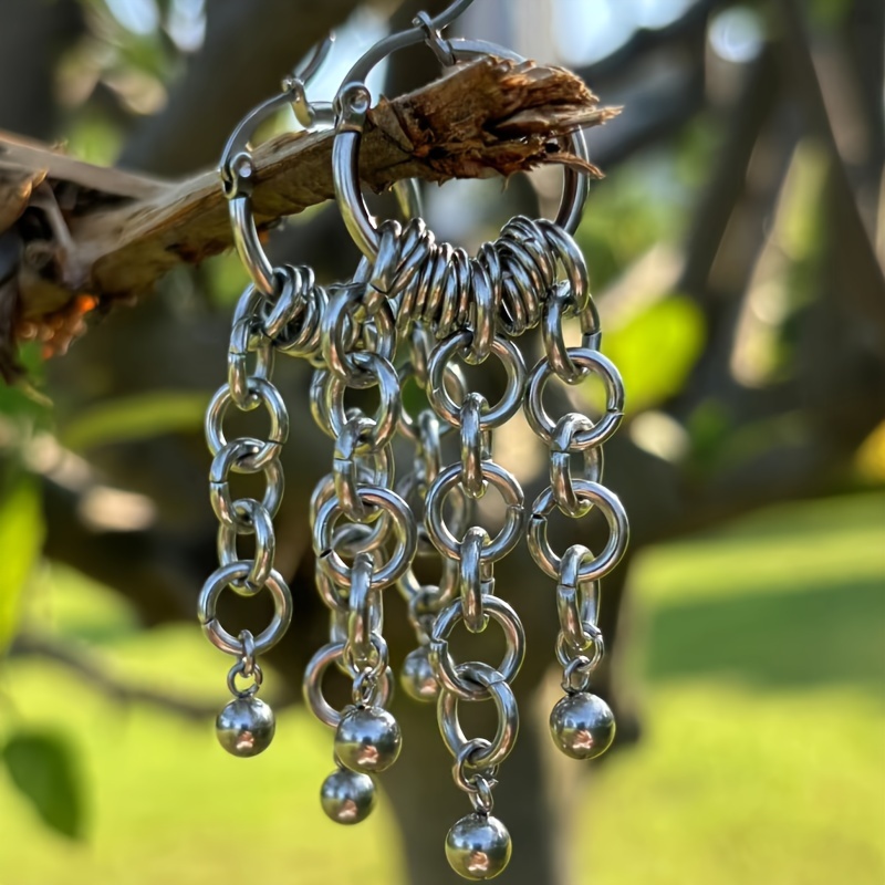Y2K 304 Stainless Steel Drop Chain Hoop Earrings