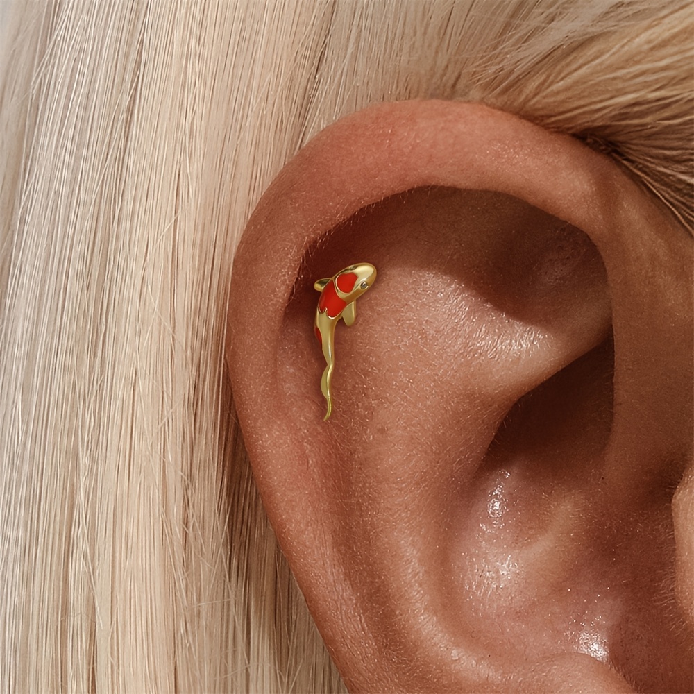Women's 925 Silvery Koi Fish Enamel Flat Back Stud Earring
