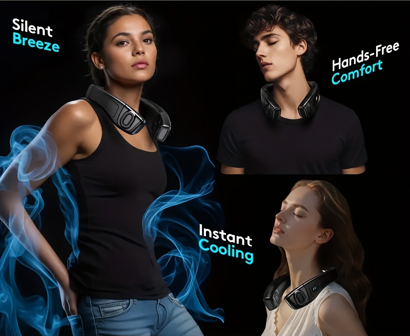 2025 Ergonomic Neck Fan, a Wearable Fan That Blows Air from The Back, a 2-In-1 Portable Rechargeable Cooling Neck Fan, Featuring 360° Bladeless Cooling for Personal Use, Lightweight Design Suitable for Travel, Work, And Outdoor Activities.