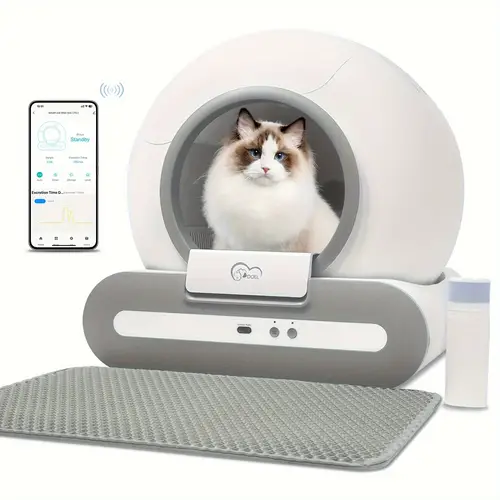doel self cleaning cat litter box with app control wifi enabled 65l capacity litter mat trash bags infrared gravity sensors for cat safety ideal for small cats 3 3 15 lbs space saving design compatible with tofu mineral automatic cat litter box