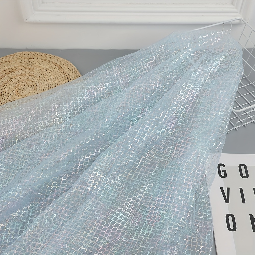 TEMU 1pc Tissus de tulle en colorée 59.1X19.68Inch (150X50Cm) Prédécoupés en écailles de poisson, écailles de sirène pour décoration de fête de