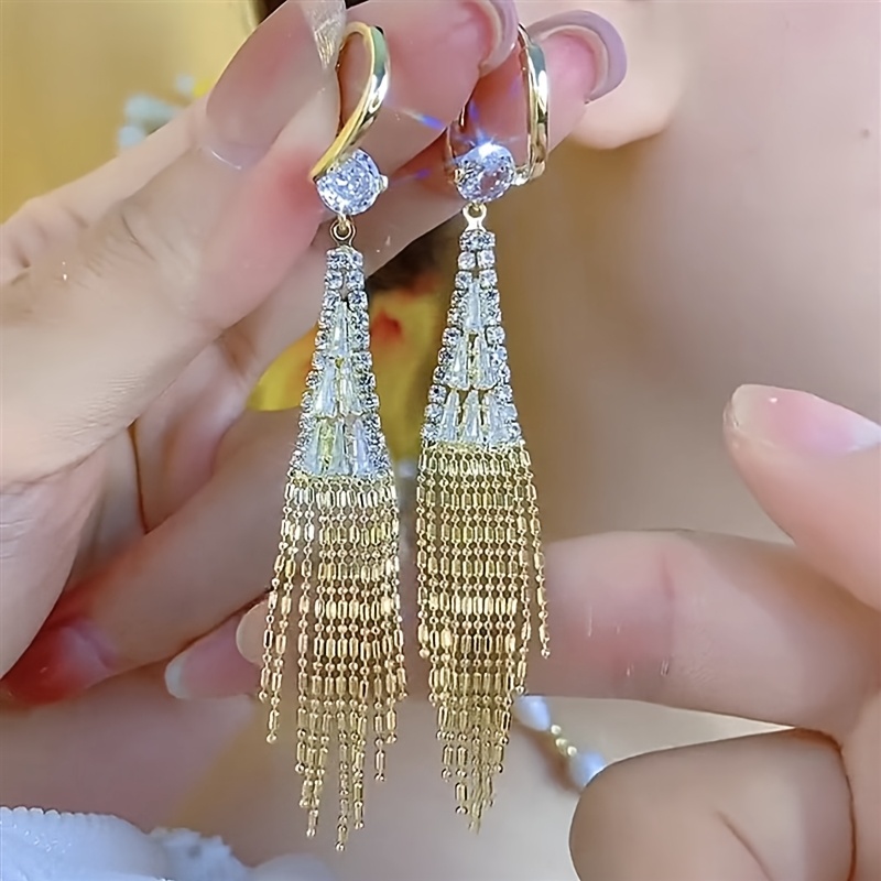 1 pair of heavy duty long tassel earrings with rhombus synthetic synthetic zirconia bridal earrings for womens wedding pendants suitable for dance parties or beauty pageants Product details 0