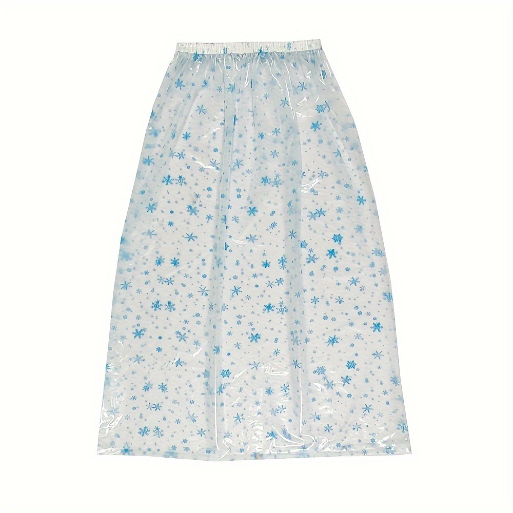 Image of Protective Pvc Skirt, Plastic Skirt, Leak-proof Skirt With Snaps, For , Soft, Transparent, Blue Snowflake, Christmas Gift, Reusable, Unisex