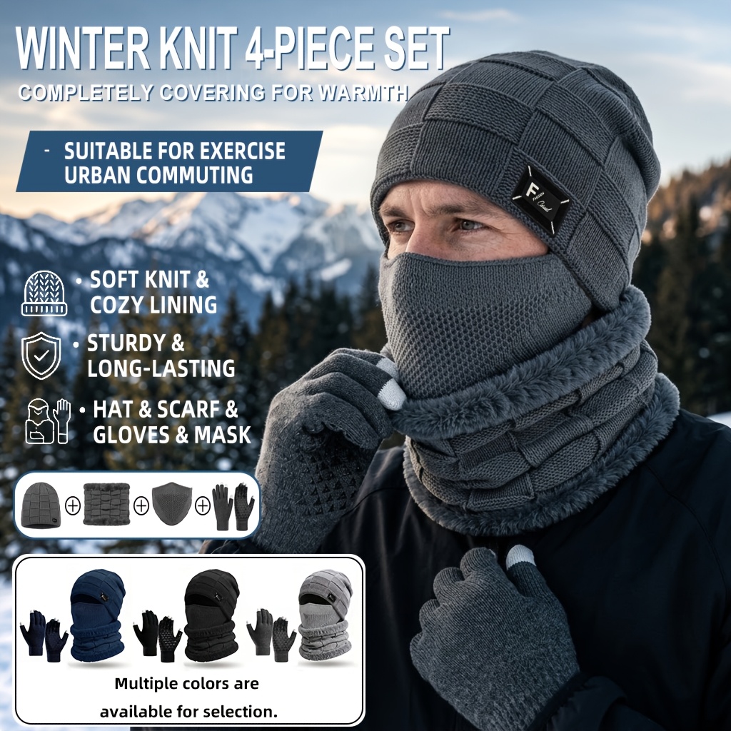 Winter Fleece Hat Set Unisex with Gloves & Neck Gaiter