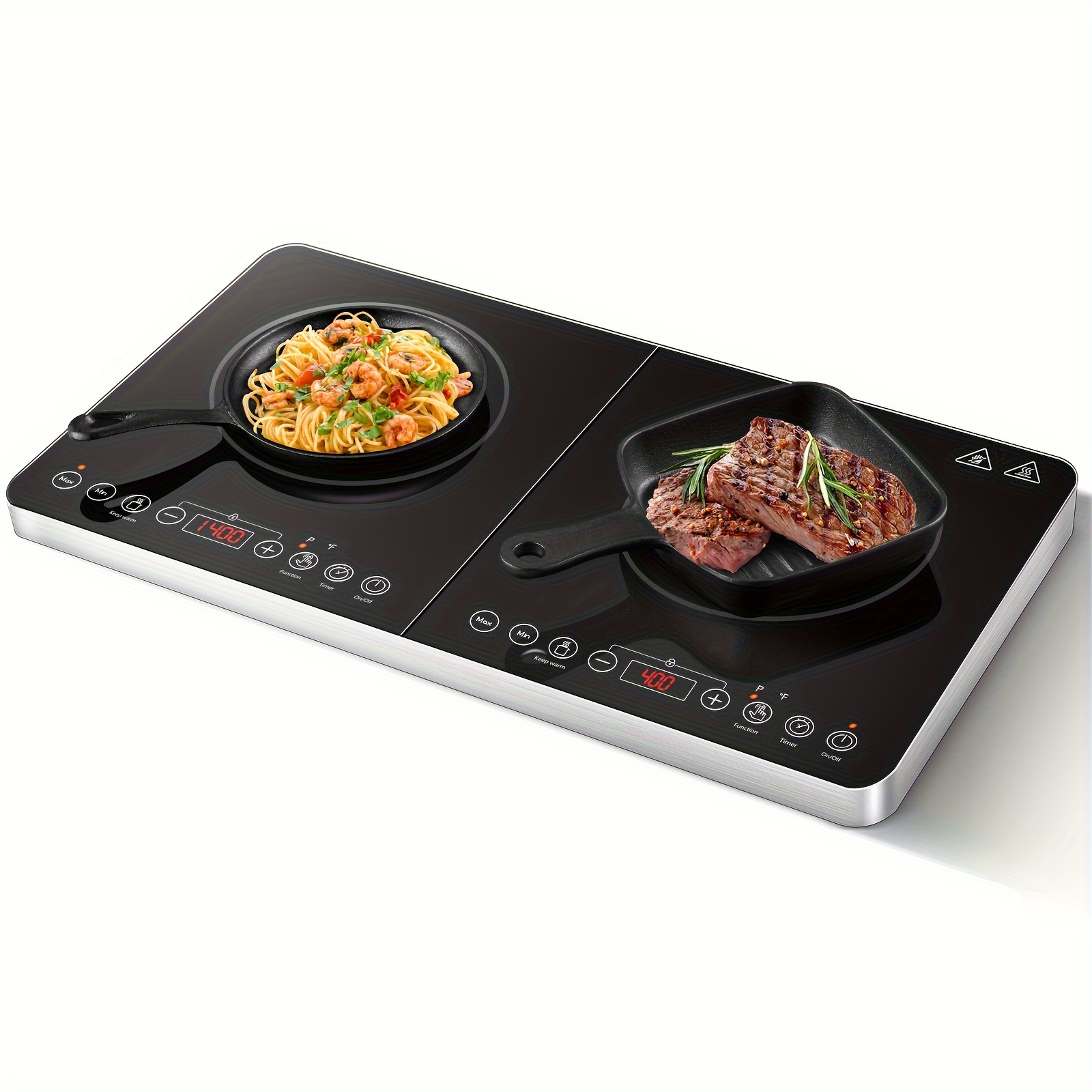 

Double Induction Cooktop, Portable Induction Cooker With 2 Burner Independent Control, Body, 10 Temperature, 1800w-multiple Power Levels, 4 Hour Timer, Safety Lock