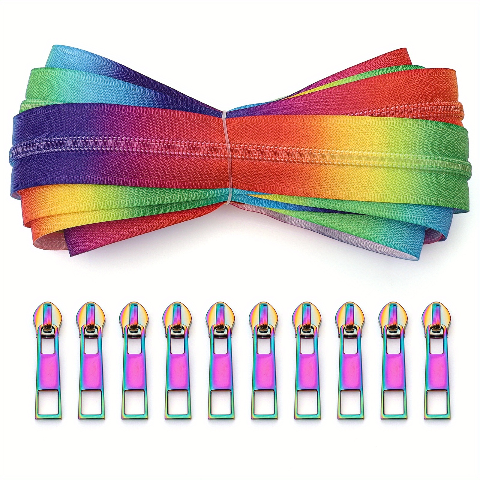 1 Set, 5 Yards, Candy , Gradient Multicolor, With Gradient Zipper Pull. Suitable For Home Sewing Diy Replacement Zippers