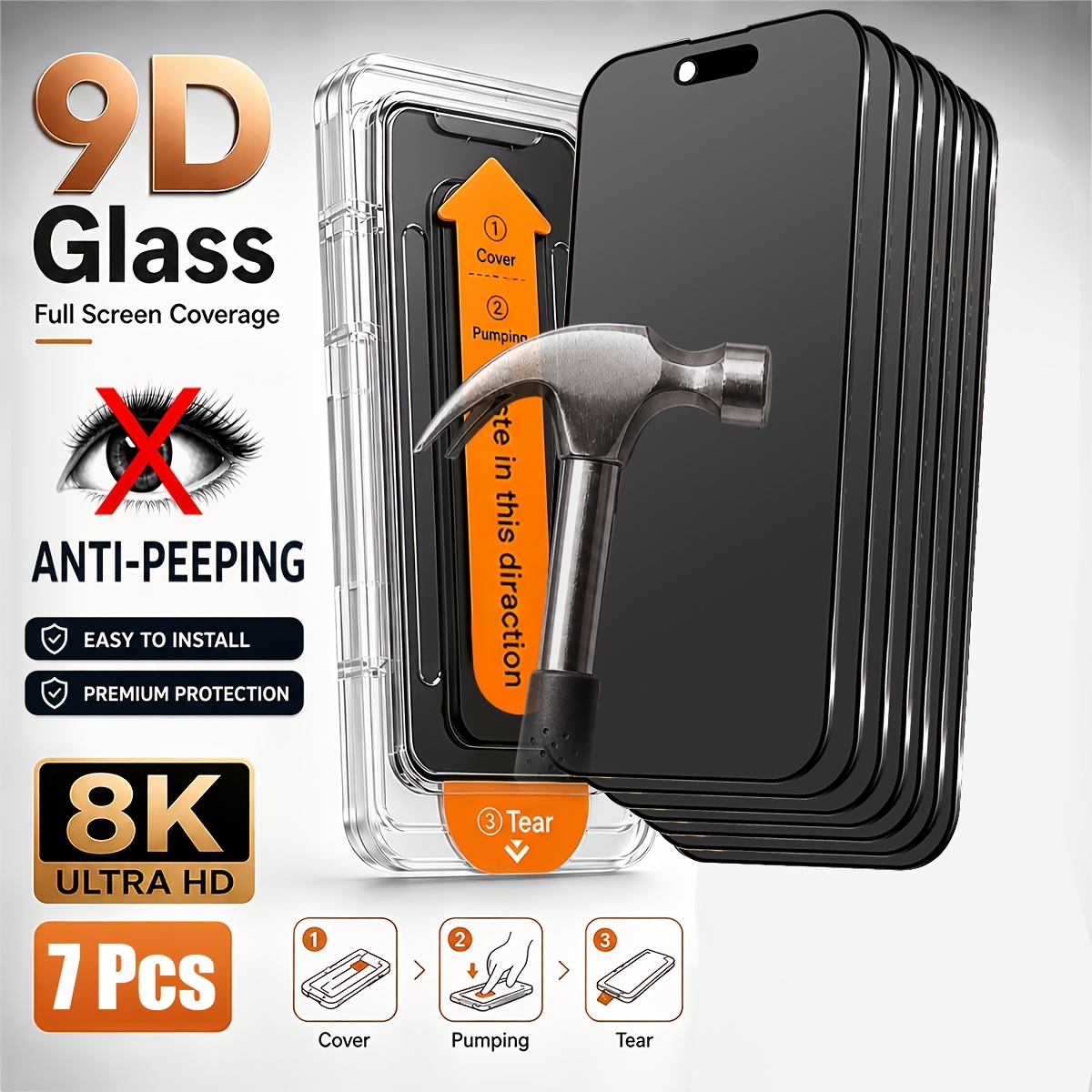 TEMU 7pcs Full Coverage Privacy Screen Protector For Iphone 17 Pro Max/17 Pro/16 Pro Max/15 Pro Max/17/16/15/14/13/12/11/plus/mini/17