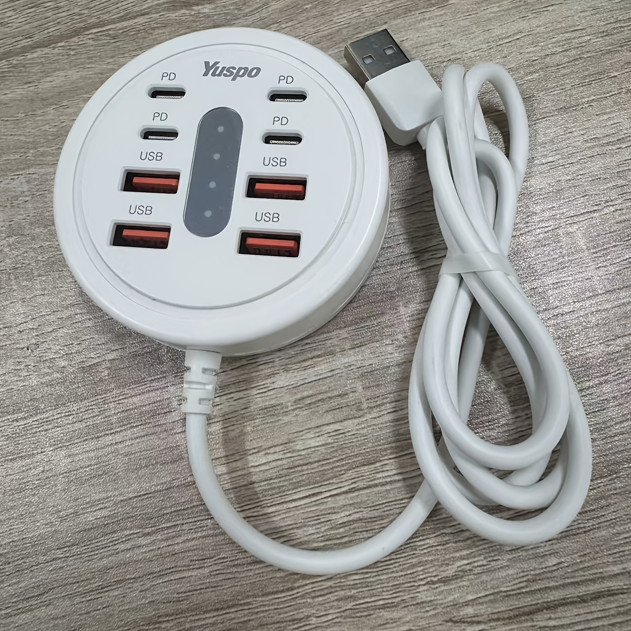 TEMU Yuspo 66w 8-outlet Round Usb Fast Charger , With 4pcs Usb-a Ports And 4pcs Pd Type-c Fast Charging Ports. Circular Desktop Design, Plug And Play