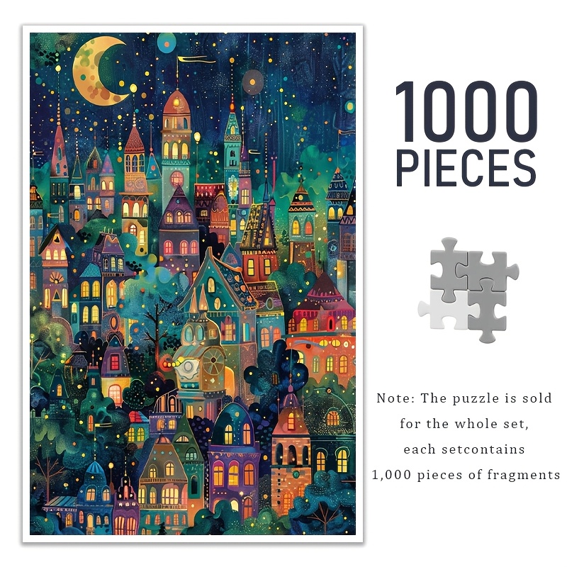 

Ville de Nuit Enchantée Puzzle de 1000 Pièces pour Adultes - Grand 19.7x27.6in, Pièces Épaisses & Durables - Peinture Art Déco DIY et Fantaisiste Cadre, Cadeau d'Anniversaire Idéal