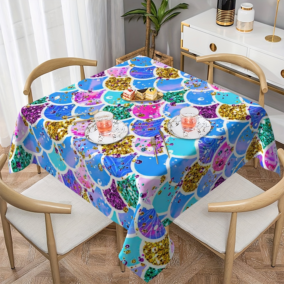 Fish Scale Tablecloth Rectangular Table Regular Plastic - Temu