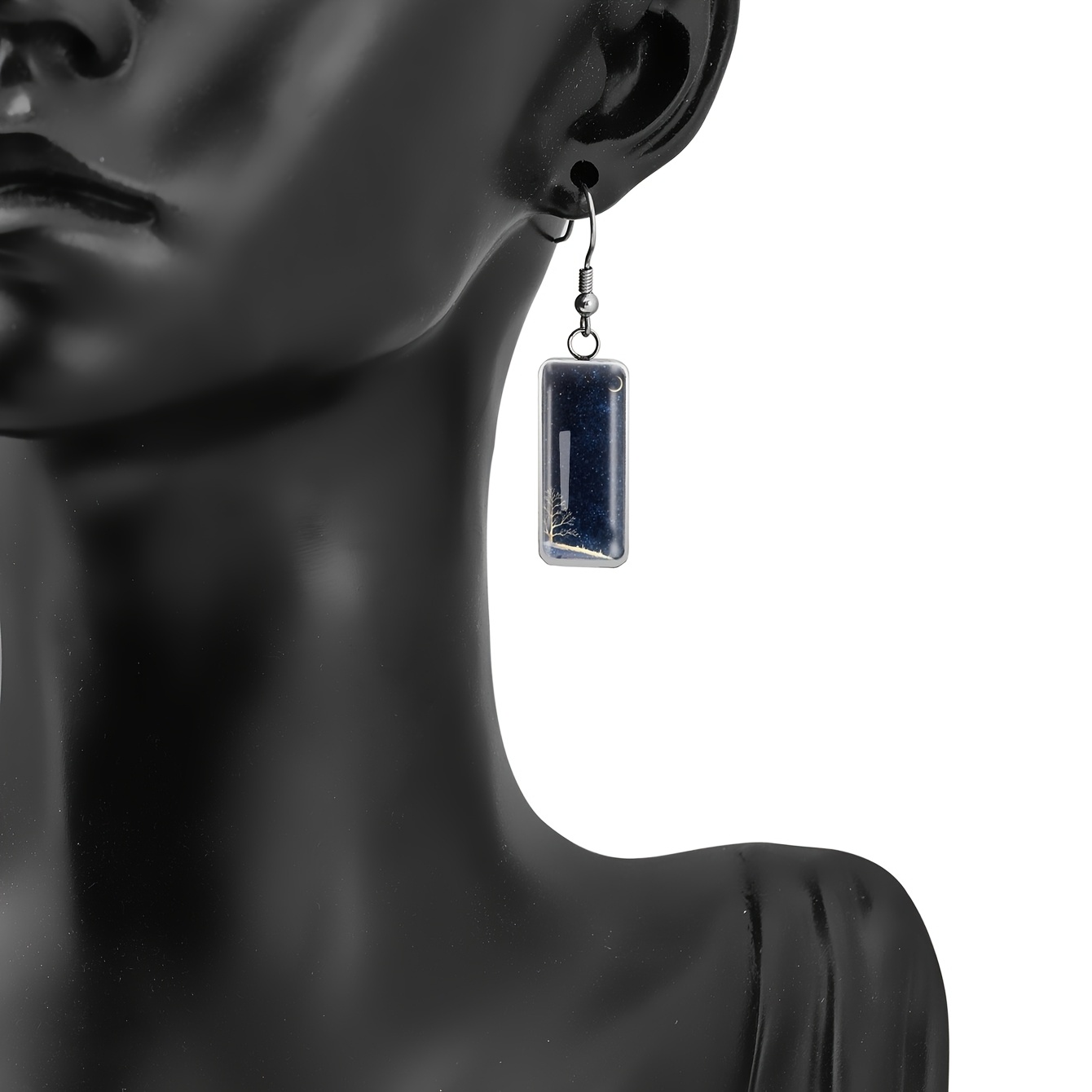 Women's Deep Blue Starry Sky Curve Pattern Long Earrings