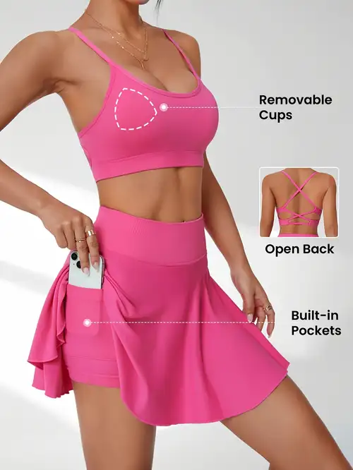 women's casual sleeveless tennis dress with built-in bra and shorts, fashionable crisscross back fit golf dress | Shop On Temu And Start Saving | Temu New Zealand women's casual sleeveless tennis dress with built-in bra and shorts, fashionable crisscross back fit golf dress | Shop On Temu And Start Saving | Temu New Zealand