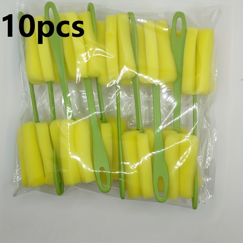 6/10pcs, Pp Plastic New Material+sponge Cup Brush, Extended Handle, Green Handle, Yellow Sponge, Used For Kitchen And Household Bottle Cleaning Brush And Cleaning Tools