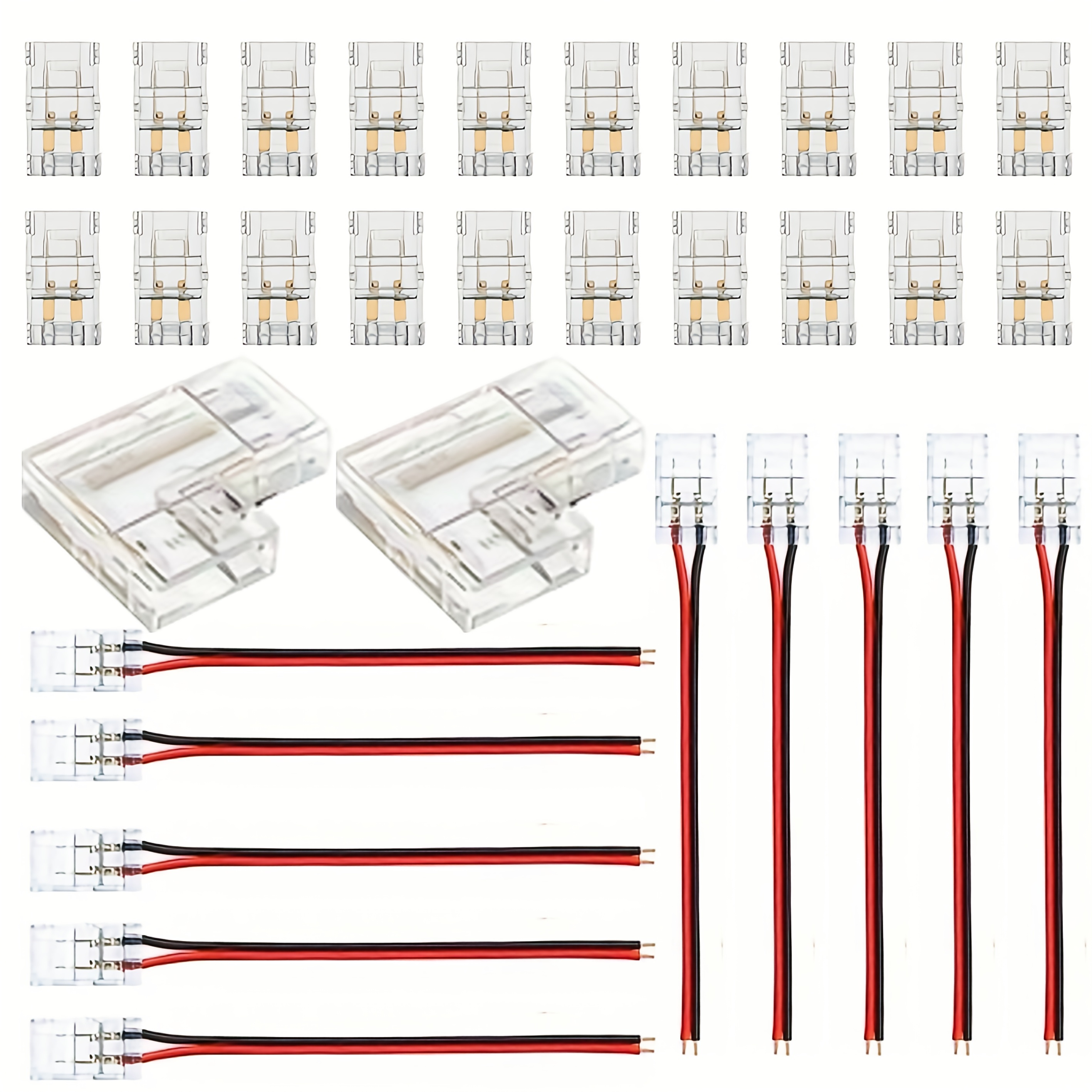 Image of 2-pin Connector: 2-pin 8mm Led Strip Connector, Transparent No Soldering Required, Suitable For Cob/smd 2835/3528 Monochrome Light Strips