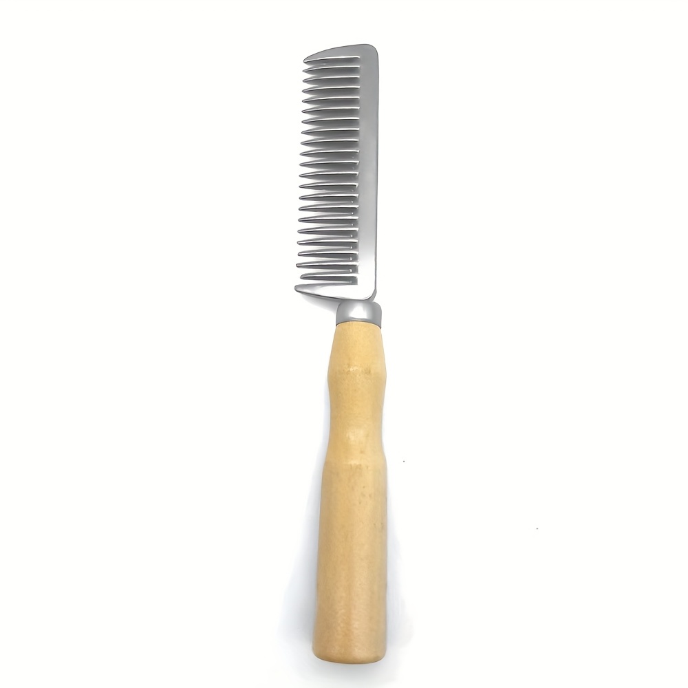 Image of 1 Pack Aluminum Alloy Wood Handle & Tail Comb, Durable Metal Ponytail Grooming Tool, For Horses, Equine Beauty Supplies