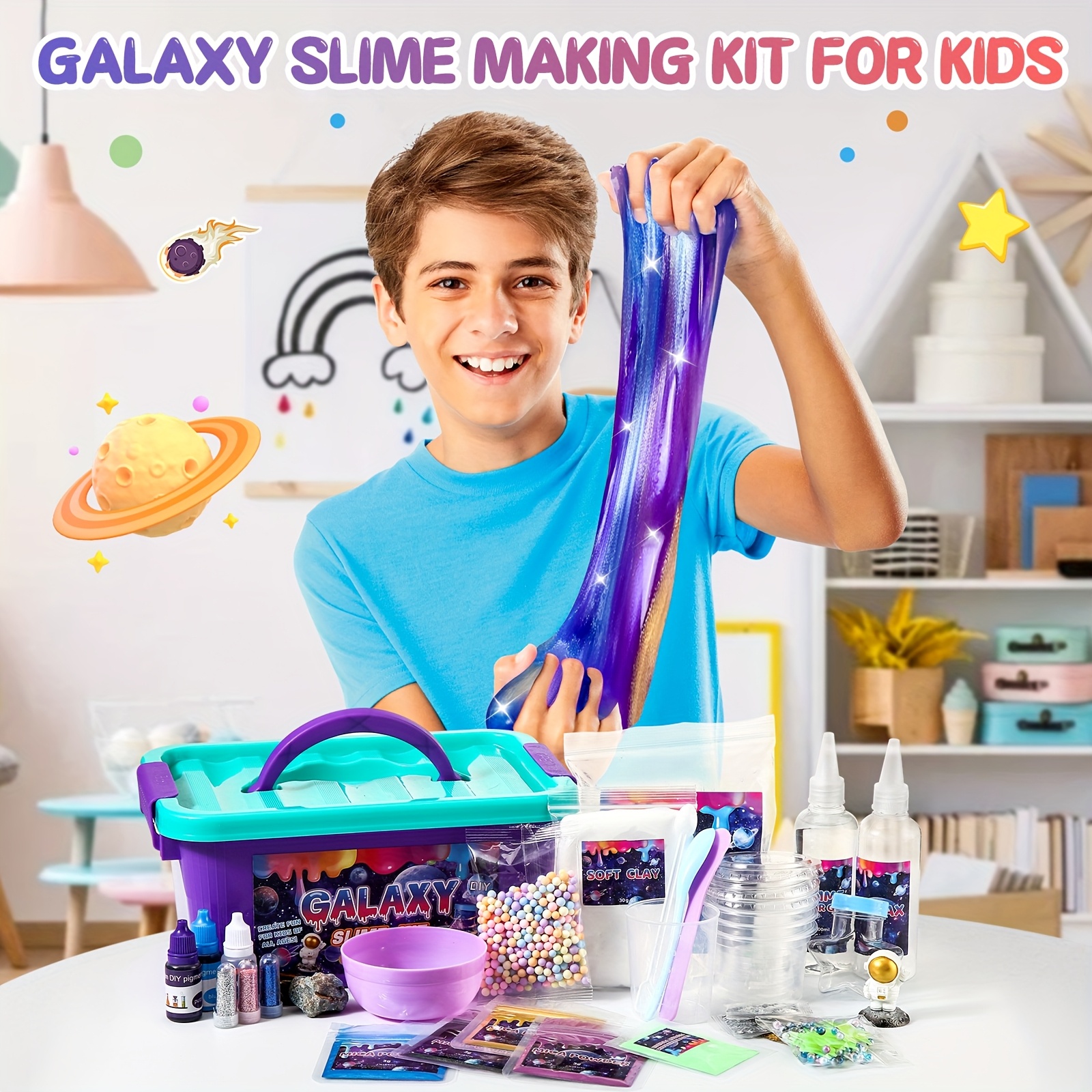 Memorial Day Gifts Galaxy Slime Kit, DIY Non-Sticky & Glow-in-the-Dark Slime Making Set, Perfect for Youngsters' Party Favors & Relax, Ideal Birthday Gift, Perfect for Room Decor