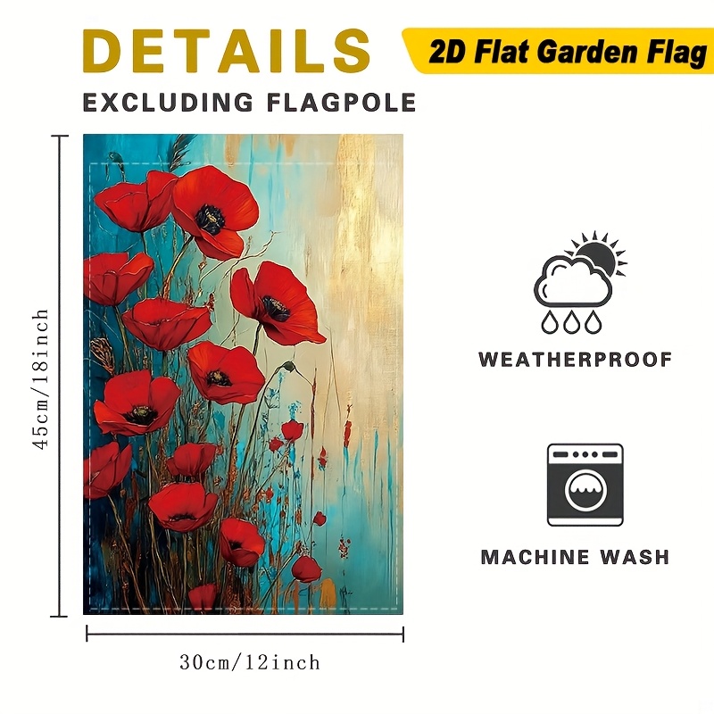 TEMU Drapeau de Jardin 2D Plat, 1 Pièce avec Rouges Vifs sur Toile, Matériau Polyester Durable, Alimentation, Idéal pour Décoration de Patio, Jardin