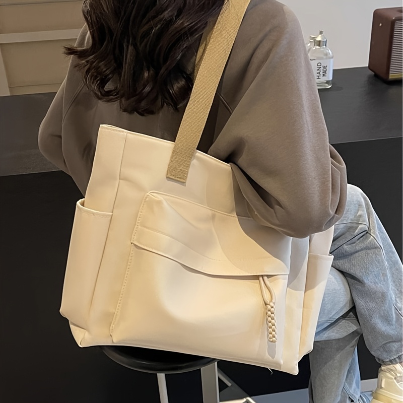 TEMU Oversized Tote Bag - Work, College And Travel Organizer For Women, Multi-pocket Laptop Shoulder Bag (beige/black/brown)