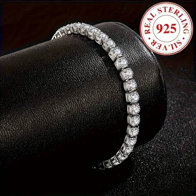 

1pc S925 Silver With 5a Zirconia Tennis Bracelet, Men's And Women's, Gift, Wedding, Engagement, Commencement Gift, Gift For Mother