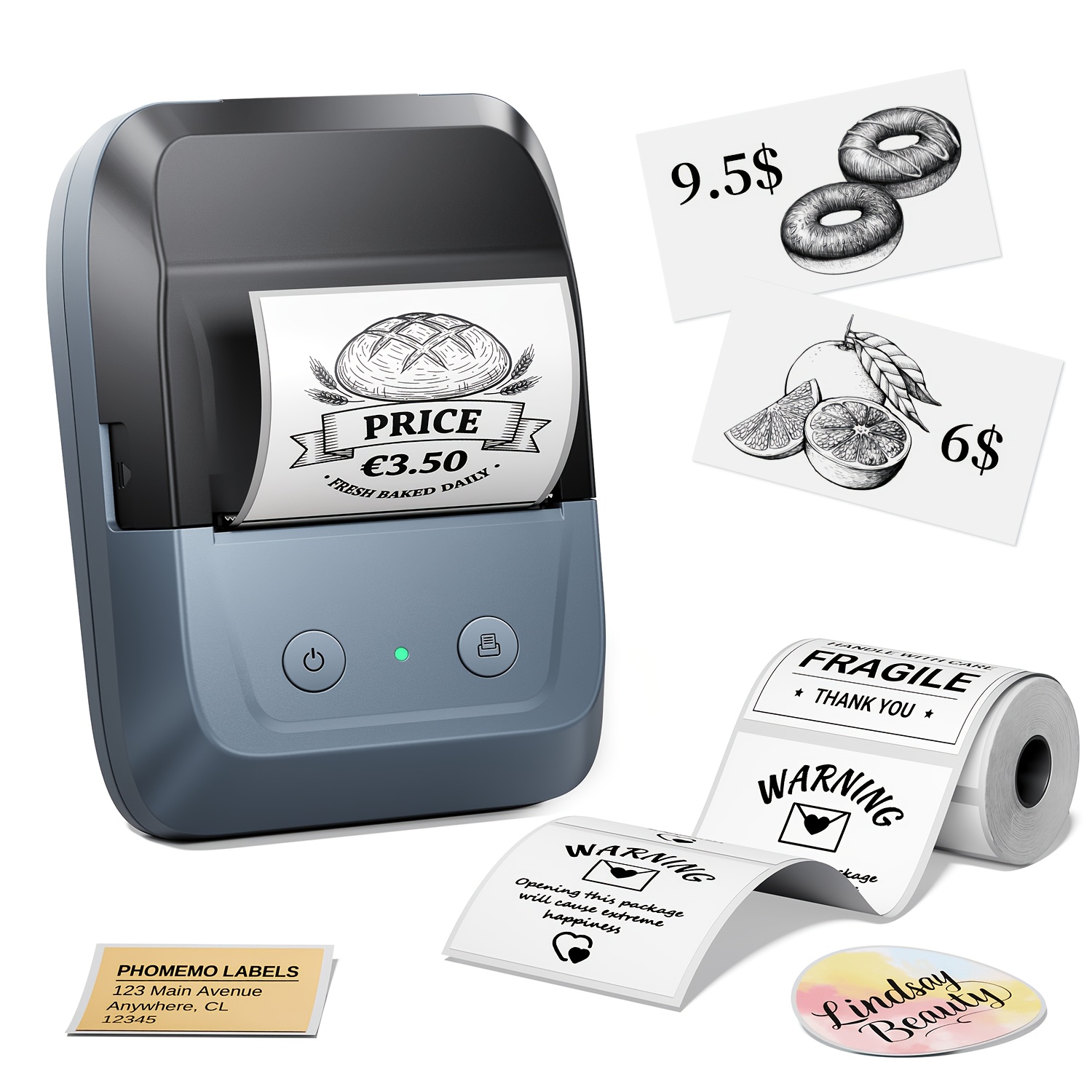 Image of Label Printer+90 Sheets Of Label, Phomemo Wireless Sticker Printer, Maker, Print Width Of 20-50mm, Suitable For Home Office, School, Storage And Gift