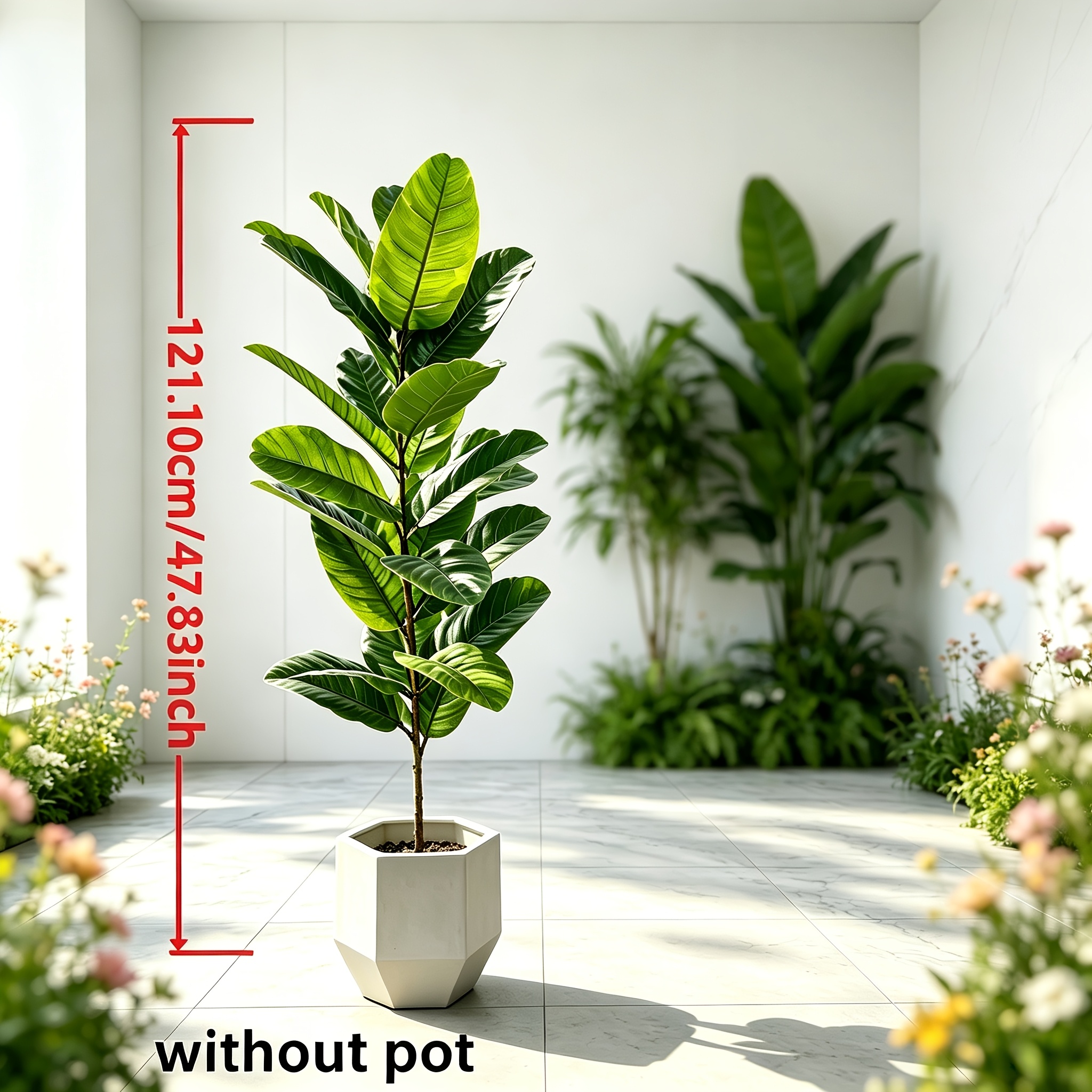 TEMU 1pc 47.63 Inch Large Artificial Palm Tree, Realistic Decorative Faux Greenery For Villa, Patio, Poolside, Hotel, Office & Sunroom, Decor, Eid &