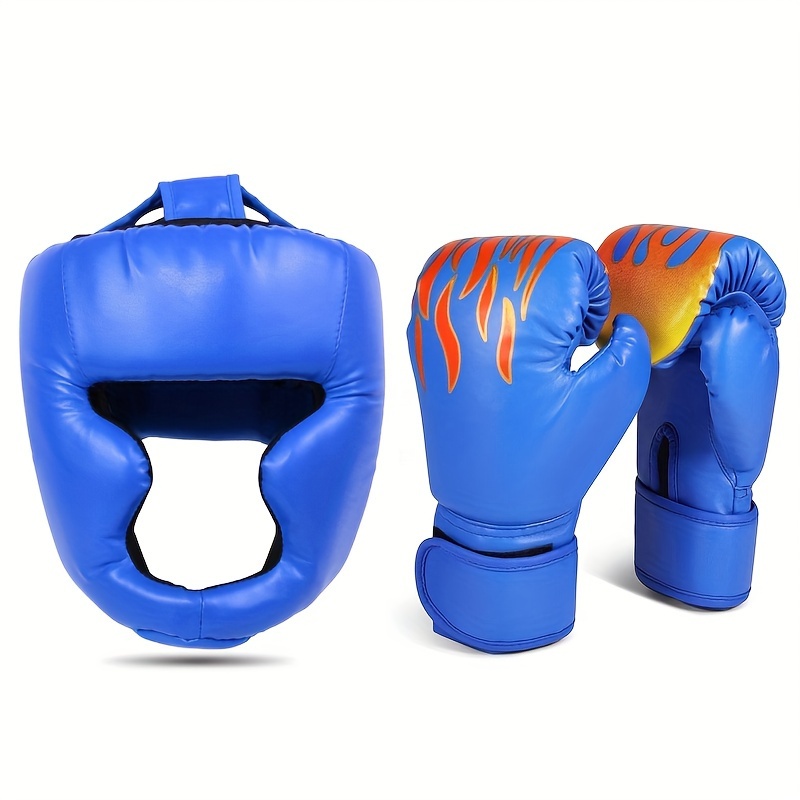  3pcs boxing set for beginners gloves helmet and training equipment pu material multicolor details 1