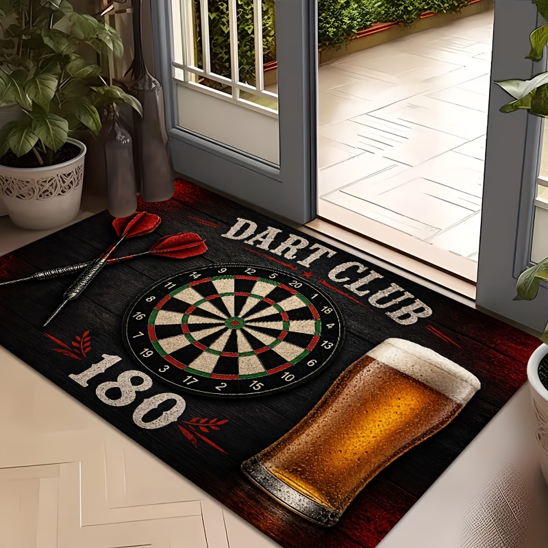 TEMU 1pc Dart Beer Themed Mat Suitable For Home & Outdoor Use, Non-slip Machine Washable With Dart Print, Low-pile Entryway Suitable For Bedrooms, ,