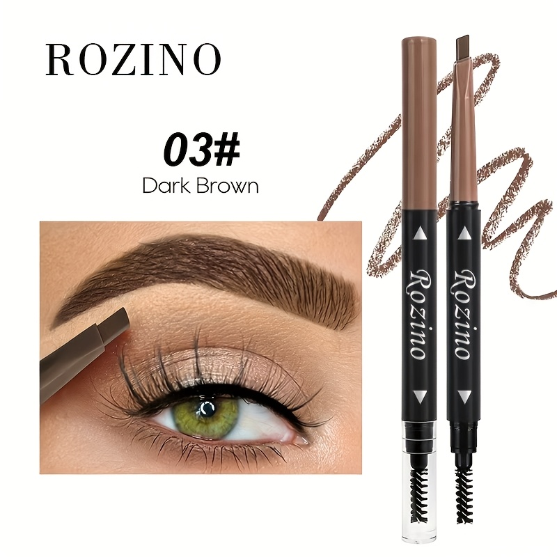 Image of Rozino Waterproof Double-ended Eyebrow Pencil With Brush - Brow Marker, Triangular Tip Suitable For Types, Long-lasting For Daily & Party Makeup, Instant Natural Brows For Skin, No Smudge Formula
