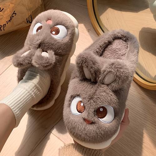 ladies autumn and indoor warm slippers cute rabbit couple faux fur slippers women shoes