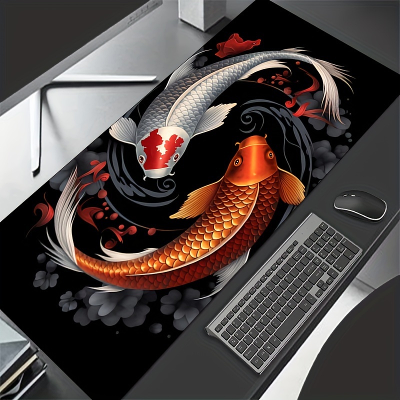 Japanese Black White Koi Fish Large Game Mouse Pad Computer - Temu