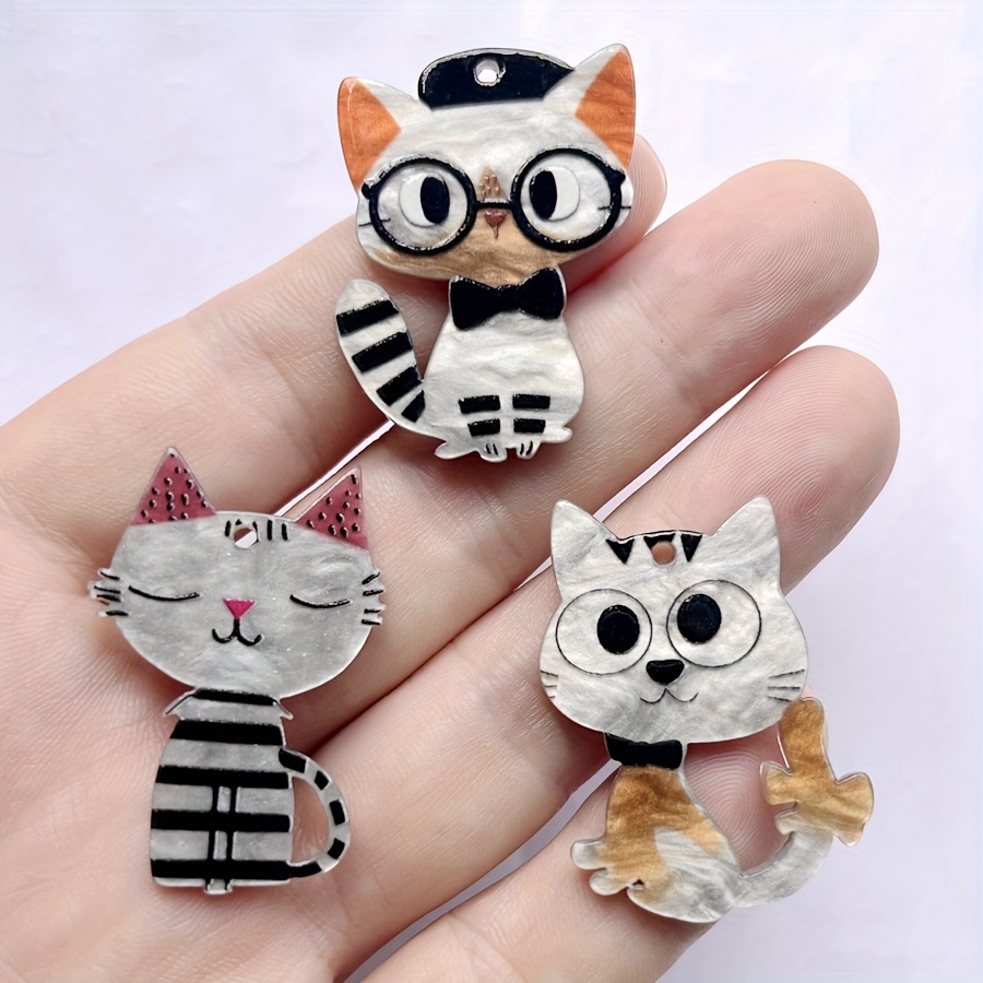 

6-piece Acrylic Cat Charms Set, Mixed Cute Flatback Cat Pendants For Necklace, Earrings, And Hair Accessories