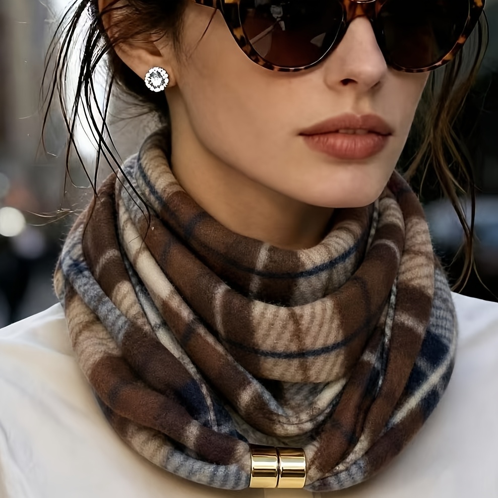 TEMU French & British Style Bohemian Plaid Scarf Suitable For , Unisex Striped Neck Warmer Gaiter, Soft Warm Blending Scarves For Daily , Autumn