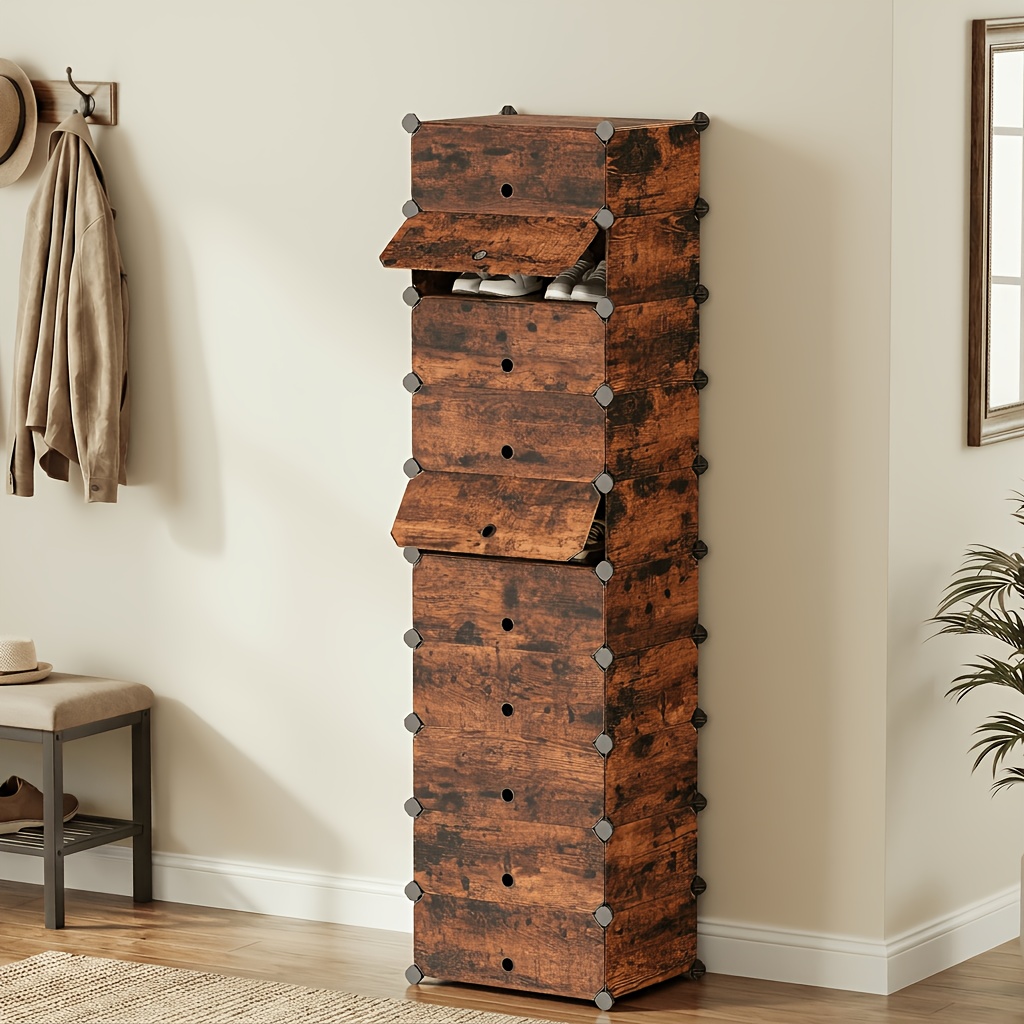 10-level Shoe Rack, Plug-in Shelf, Hallway Shelving System, Shoe Organizer, Storage, With Door, Made Of Pp Plastic