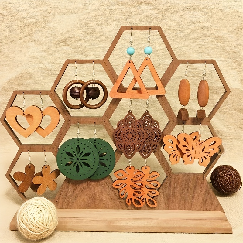 9 Pairs Elegant Bohemian Ethnic Style Wooden Earrings Set