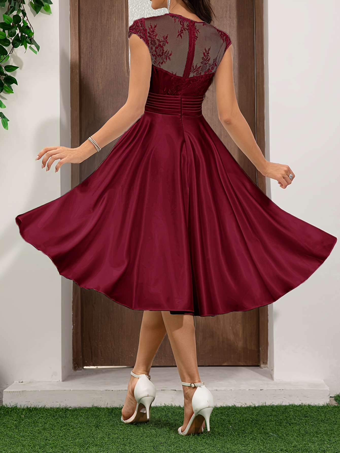 ladies wedding bridal shower dress short sleeved short - Temu