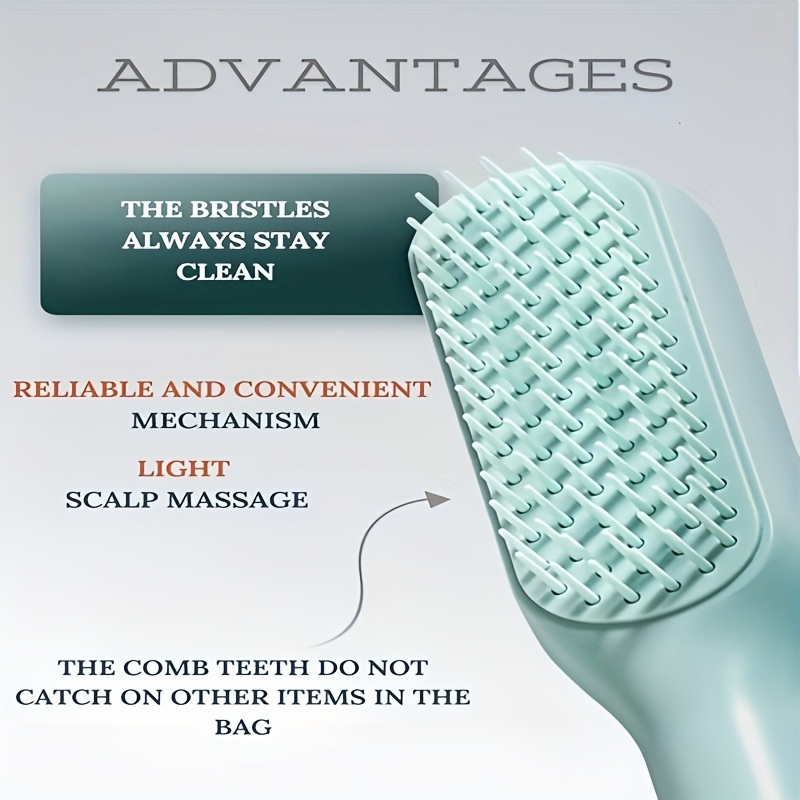 automatic cleaning hair   to   retractable bristles   free oval brush head suitable for men and women anti knot brush head suitable for curly straight thick wet and dry hair blue white pink daily grooming sleek Product details 2