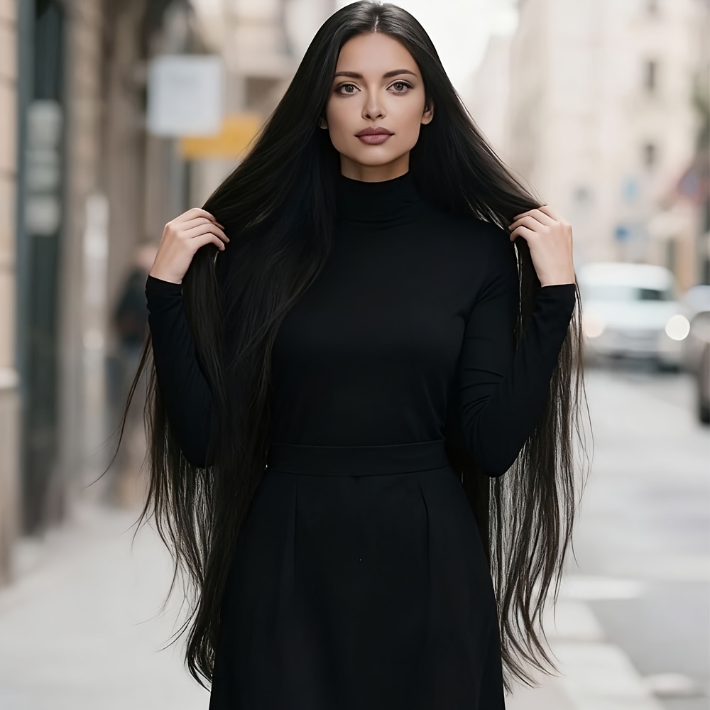 TEMU Extra Long Straight Black Wig For Women, Synthetic Wig 32/34/36 Inch Heat-friendly And -resistant Hair For Halloween Costumes, Cosplay, Music