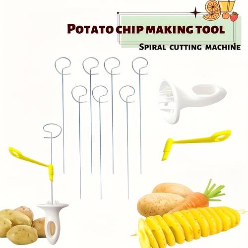 12pcs potato slicer and spiralizer tornado potato chip maker with 8 built in stainless steel rods no extra skewers needed fancy fry chip tool manual spiral cutter for carrots slicer suitable for grilling and