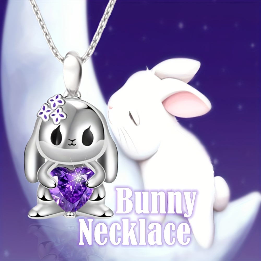 

Cute Artificial Amethyst Rabbit Pendant Necklace, Exquisite Animal Bunny Jewelry For Girls, Birthday Gift