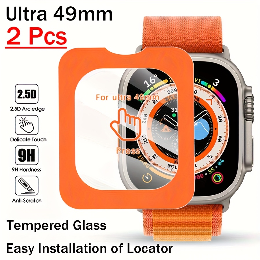 TEMU 2 pezzi Pellicola in vetro temperato compatibile con Iphone Apple Watch Ultra 2 3 49Mm con strumento di allineamento Proteggi per Watch Ultra
