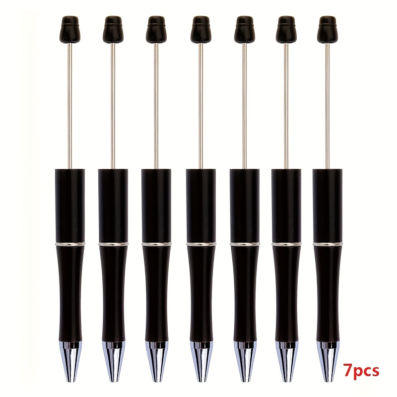 7pcs Twistable Bead Pen, Self- Ballpoint Pen, Black Ink, Creative Beaded Pen, Black Silvery Blue Solid Color Ballpoint Pen, School Office Gift