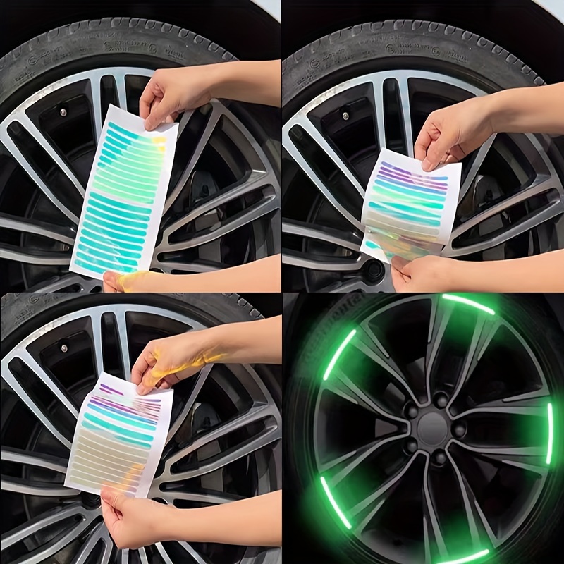 20pcs Reflective Car Wheel Stickers - Enhance Visibility And Safety At Night - Green And Silvery Tire Warning Stickers for Motorcycles And Vehicles