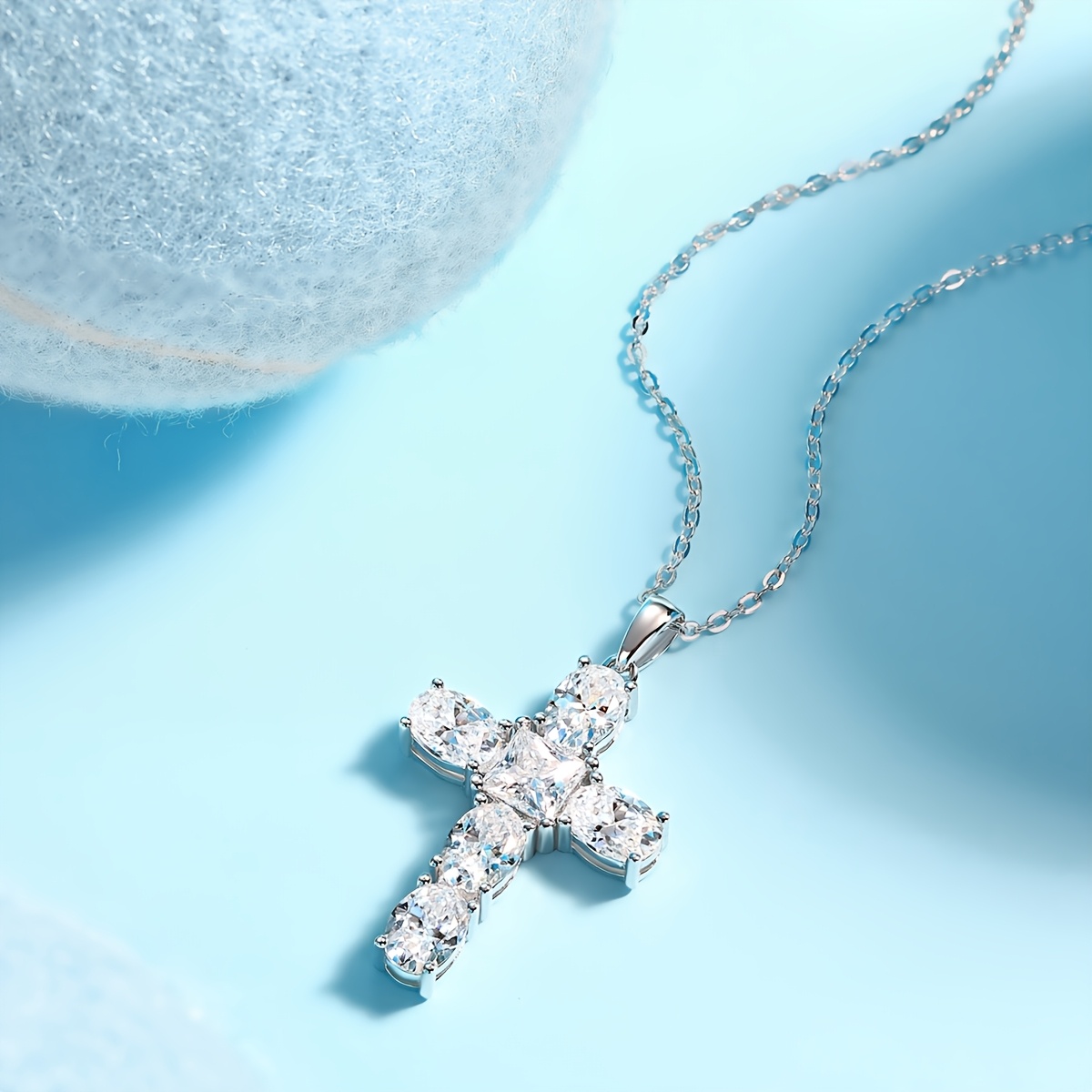 Classic Cross Pendant Necklace with Sparkling Moissanite