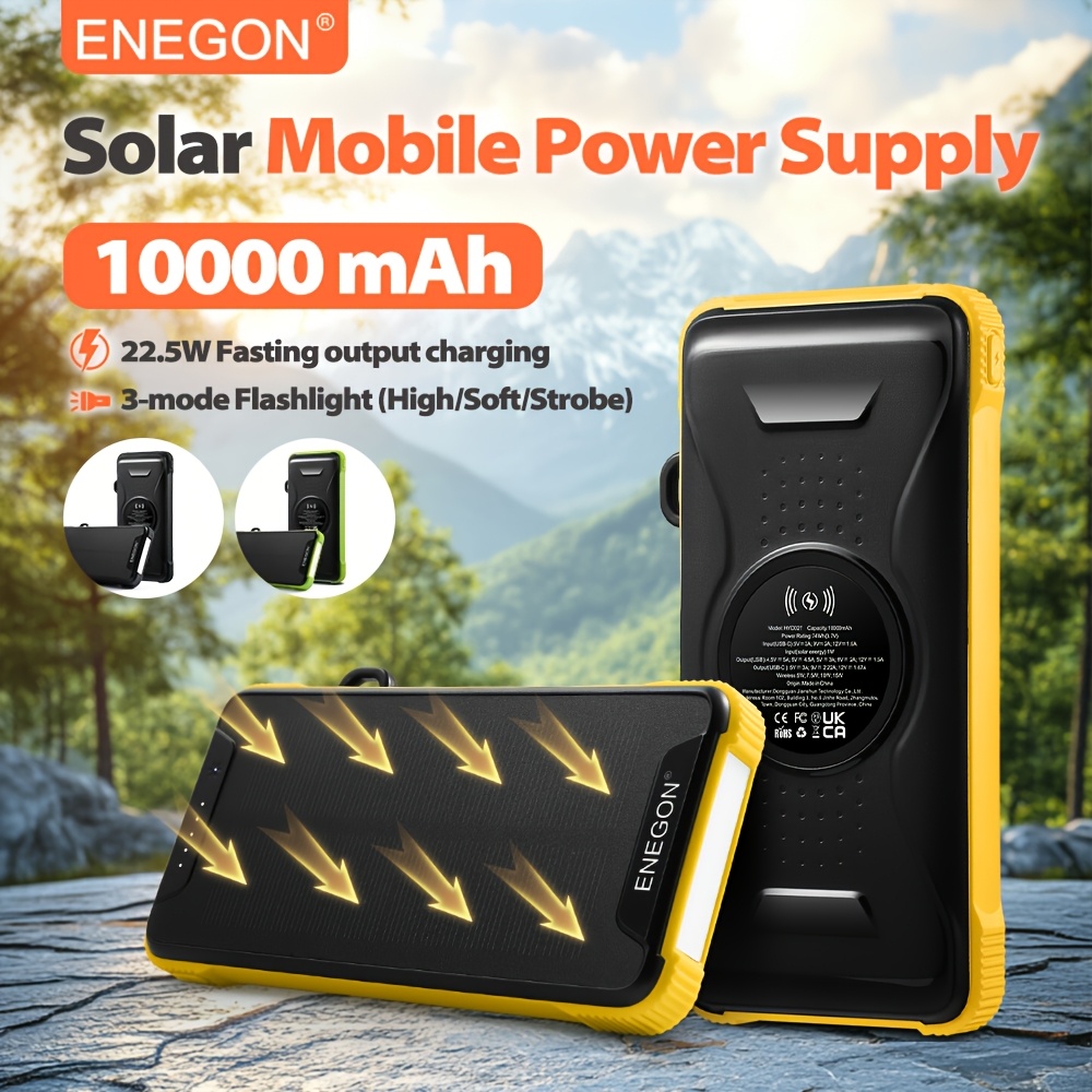 Image of Enegon 10000mah 22.5w Solar Power Bank, Carry-on , Outdoor Lighting, Super Large Capacity, Fast Charging For Smartphones/tablets, Birthday Gift/christmas Gift