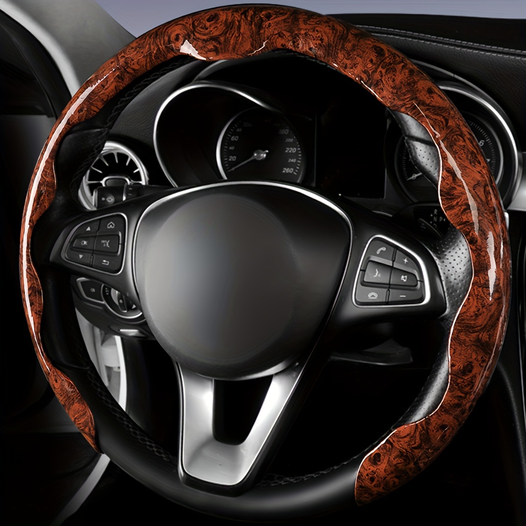 TEMU Premium Peach Wood Grain 5d Steering Wheel Cover - Fit For 14.8" To 15" Diameter, Pe Material