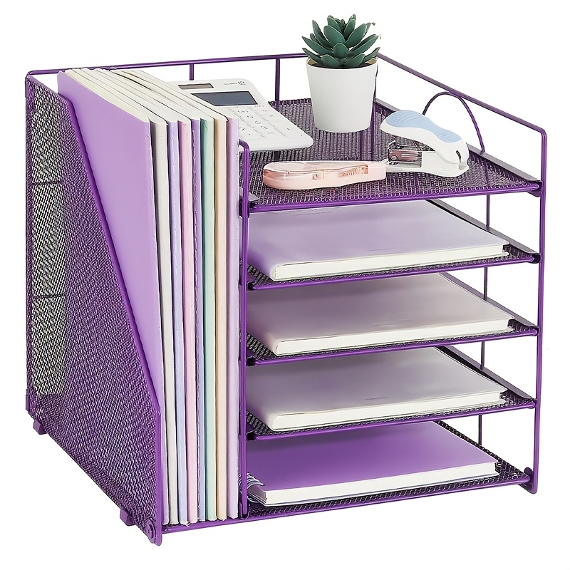 Image of 5-tier Letter Tray, Desk Organiser And Office Accessories, Mesh Office Organiser For Desk Accessories & Shelf (purple)