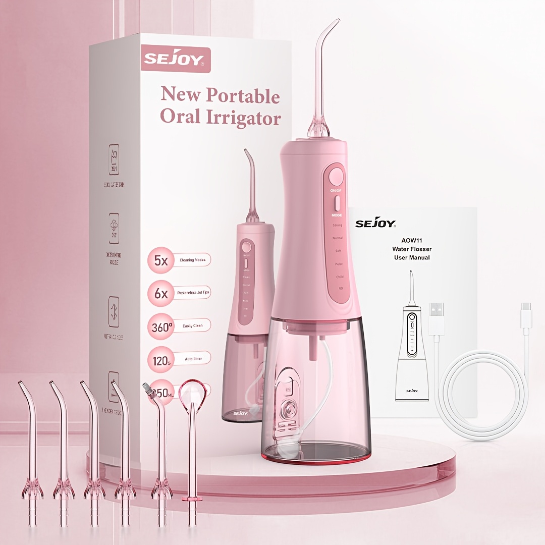 Image of Water Dental Flosser Pick For Teeth, 300ml Portable Oral Irrigator, Rechargeable Travel Irrigation Cleaner, 5 Cleaning Mode Professional Electric Flossing Cleaning Picks For Teeth Cleaning