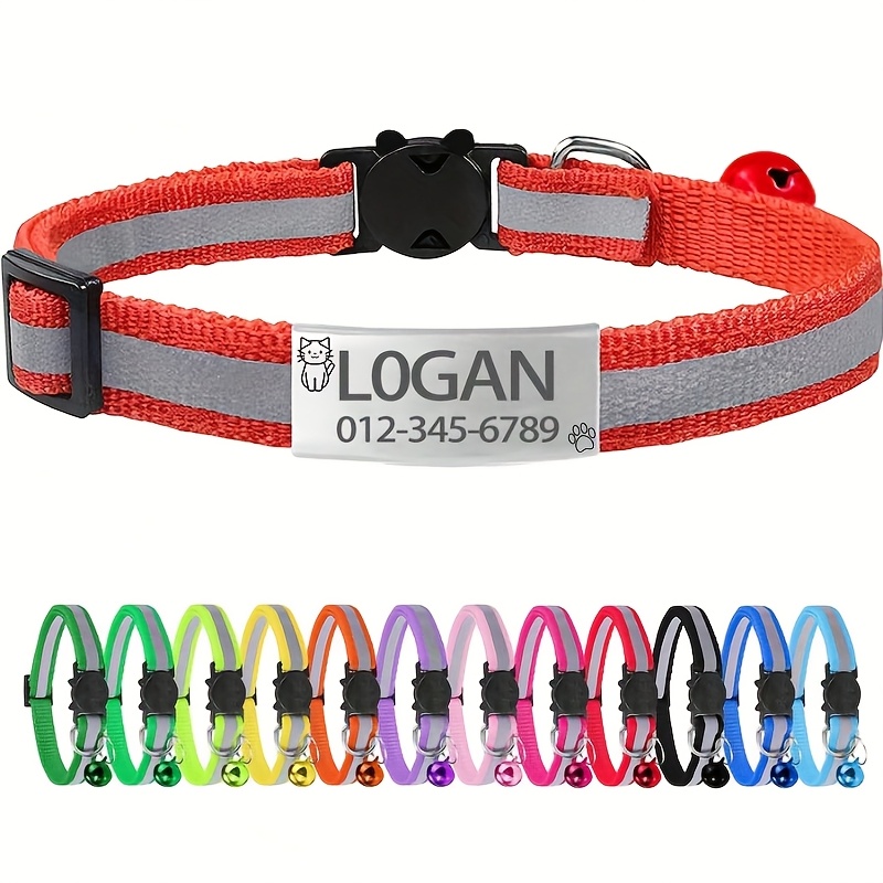 TEMU 1pc Personalized Reflective Pet Collar With Cat Paw Print Design, Customizable Engraved Name & Owner Phone Number Id Tag, Adjustable Cartoon