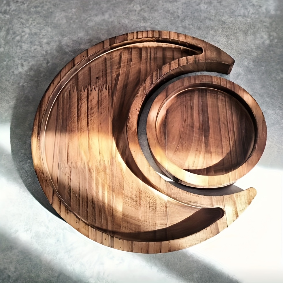 Image of 1set Moon Tray Wood Crystal Holder For Stones Crystals Storage And Organizer Crescent Bowl Crystal Display Essential Oil Holder Moon Jewelry Dish, Jewelry Trays