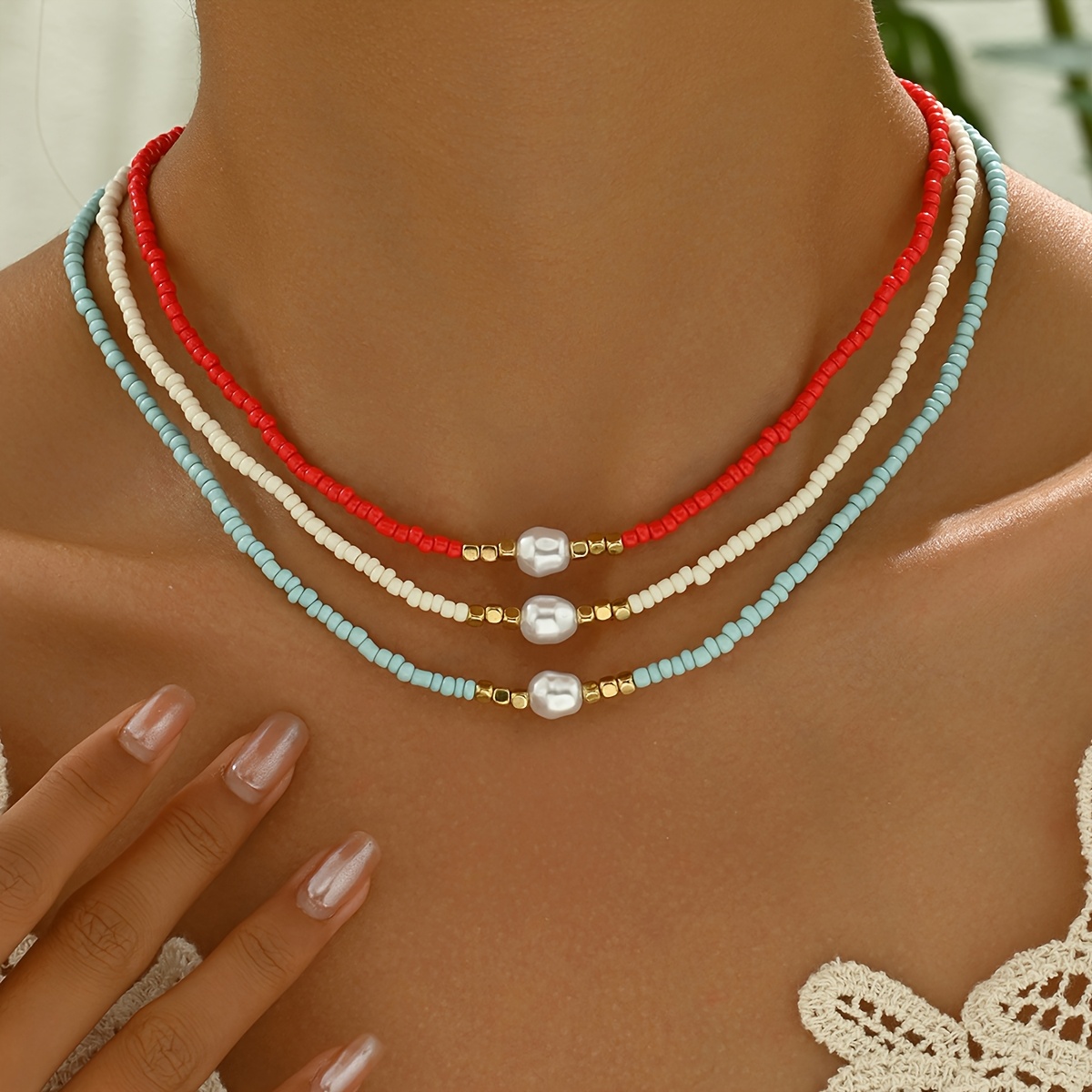 Boho Red Rice Bead Necklace & Anklet Set
